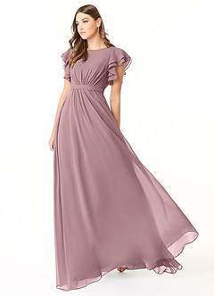 Azazie Daphne Bescheidene Brautjungfernkleider A-Linie Gekräuselt Chiffon Bodenlänge Kleider image3