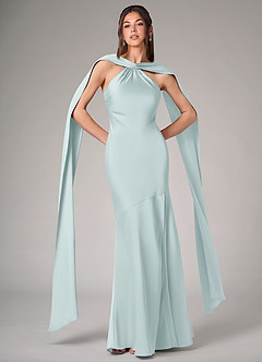 Azazie Kinsley Bridesmaid Dresses Mist Mermaid Side Slit Stretch Satin Dress image4