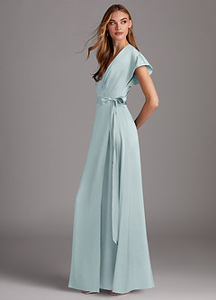 Azazie Nico Bridesmaid Dresses Mist A-Line V-Neck Stretch Satin Dress image2