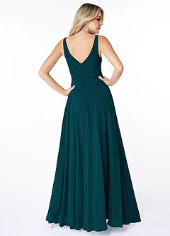 Azazie Calvi Bridesmaid Dresses Pine A-Line Ruched Chiffon Dress image2
