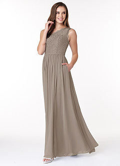 Azazie Demi Bridesmaid Dresses Taupe A-Line One Shoulder Chiffon Dress image3