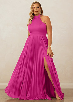 Christian Siriano Bridal for Azazie 1007 Bridesmaid Dresses Fuchsia A-Line Pleated Stretch Satin Dress image8