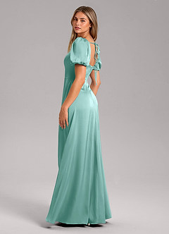 Azazie Fyona Vestidos de damas de honor Vestido de Aqua de Satén Elástico de Corte en A con Plisado image11