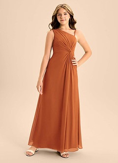 Azazie Brooke Junior Cinnamon A-Line Side Slit Chiffon Dress image4