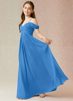 Azazie Kaitlynn Junior Robe Trapèze en Mousseline de soie Épaule décolletée Geai Bleu image3