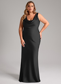 Azazie Rylina Bridesmaid Dresses Black Mermaid Stretch Satin Dress image7