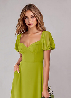 Azazie Fatima Bridesmaid Dresses Lemongrass A-Line with Pockets Chiffon Dress image6