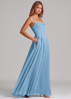 Azazie Elle Bridesmaid Dresses Steel Blue A-Line Pleated Chiffon Dress image5