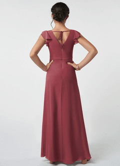 Azazie Claudine Junior Merlot A-Line Pleated Chiffon Dress image2