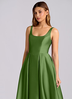 Azazie Amalie Brautjungfernkleider Eine Linie Plissee Stretch-Satin Kleid Basilikum image6