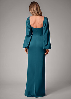 Azazie Sonata Bridesmaid Dresses Ink Blue Sheath Long Sleeve Stretch Satin Convertible Dress image2