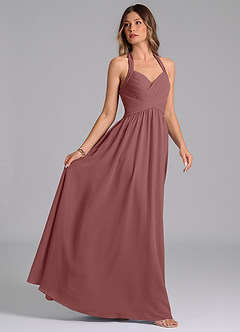 Azazie Darlyn Abiti da Damigella Abito A-Line in Chiffon Plissettato Rosa Del Deserto image6