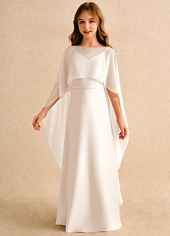 Azazie Fishie Girls Formal 플라워 걸 드레스 A라인 매트 새틴 플로어 길이 드레스 image5