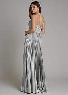 Azazie Mariana Bridesmaid Dresses Silver A-Line Pleated Stretch Satin Dress image3