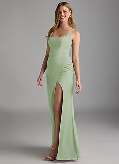 Azazie Mero Robes de demoiselle d'honneur Robe Fourreau en Mousseline de soie Plissée Vert Sauge image7