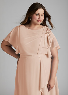 Azazie Aaliyah Bescheiden Bruidsmeisjekleding A-Lijn Bocht Gevouwen Chiffon Vloerlengte Jurk image11