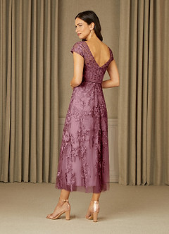 Azazie Sanna Mère de la mariée Robes Robe Trapèze en Tulle Dentelle à encolure dégagée Mauve Vintage image4