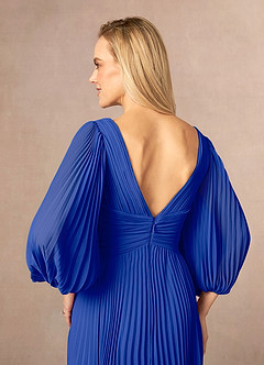 Azazie Zahara Mother of the Bride Dresses Royal Blue A-Line V-Neck Pleated Chiffon Dress image6