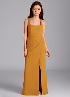 Azazie Mero Junior Meerjungfrau-Linie Plissee Chiffon Kleid Butterscotch image6