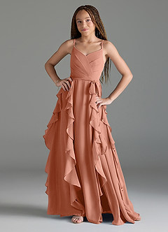 Azazie Peyton Junior A-Linie Kaskadierende Rüschen mit V-Ausschnitt Chiffon Kleid Mai Tai image1