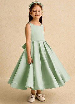 Azazie Babs Blumenmädchenkleider Ballkleid Plissee Matte Satin Kleid Staubiger Salbeigrün image3
