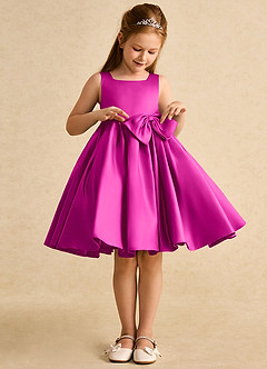 Azazie Jessie Flower Girl Dresses Fuchsia A-Line Bow Matte Satin Dress image5