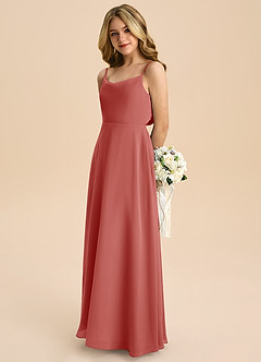 Azazie Shale Junior Robe Trapèze en Mousseline de soie Arc Antique Rose image6