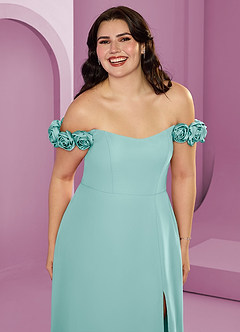 Barbie ♥ Azazie Brautjungfernkleider Wandelbar A-Linie Schulterfrei Chiffon Kleid Aqua image16
