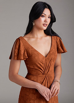 Azazie Soren Robes de demoiselle d'honneur Robe Trapèze en Blumen-Burnout Plissée Orange Brûlée image6