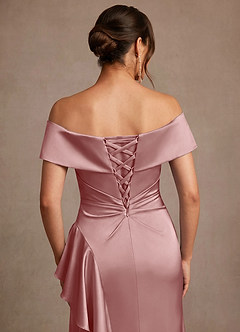 Azazie Kirsty Mother of the Bride Dresses Dusty Rose Sheath Off the Shoulder Stretch Satin Dress image7