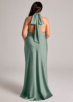 Azazie Velli Suknie dla druhen Syrena Wysoka Kołnierz Satyna elastyczna Do ziemi Sukienka image8