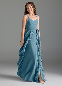 Azazie Peyton Junior Bermuda A-Line V-Neck Cascading Ruffles Chiffon Dress image3