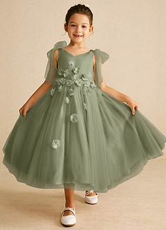 Azazie Minia Flower Girl Dresses Pistachio A-Line Bow Matte Satin Dress image1