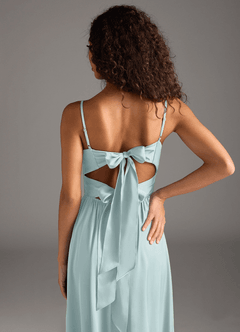Azazie Zeya Bridesmaid Dresses Mist A-Line Pleated Stretch Satin Dress image4