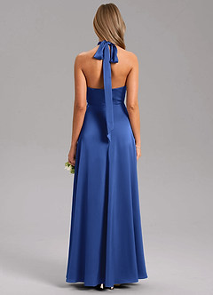 Azazie Tracie Bridesmaid Dresses Royal Blue A-Line Side Slit Stretch Satin Dress image2