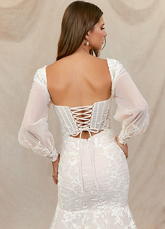 Azazie Aliana Wedding Dresses Diamond White Rose Petal Mermaid Lace Tulle Dress image9