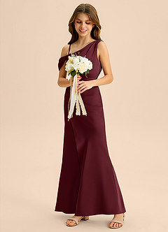 Azazie Madelyn Junior Cabernet Sheath Off the Shoulder Stretch Satin Dress image5