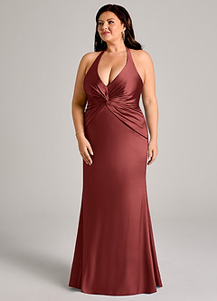 Azazie Valerie Bridesmaid Dresses Terracotta Mermaid Pleated Stretch Satin Dress image11