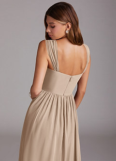 Azazie Calianna Bridesmaid Dresses Taupe A-Line Off the Shoulder Chiffon Convertible Dress image8