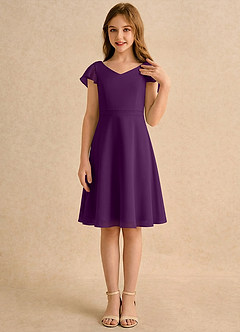 Azazie Narin Girls Formal Abiti da Ragazza di Fiori Abito A-Line in Chiffon Con Maniche Uva image4