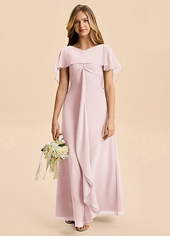 Azazie Selena Junior Blushing Pink A-Line Ruched Chiffon Dress image4
