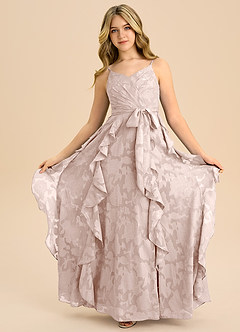 Azazie Peyton Junior Klä av A-Line i Blommig Utbrändhet Plisserad image3