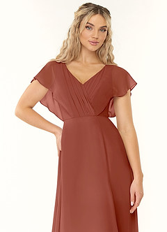 Azazie Rylee Robes de demoiselle d'honneur Robe Trapèze en Mousseline de soie Plissée Auburn image5