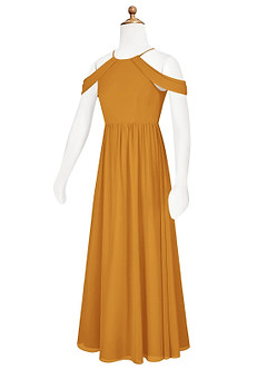 Azazie Seneca Junior Butterscotch A-Line Off the Shoulder Chiffon Dress image8