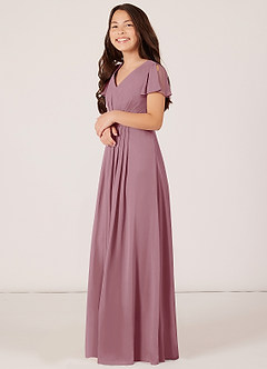 Azazie Peony Junior Robe Trapèze en Mousseline de soie Plissée Amethyst image3