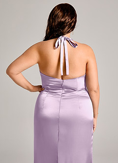 Azazie Valerie Jurken voor bruidsmeisjes Jurk van Stretch Satijn met Zeemeermin Geplooid Frosted Lila image8