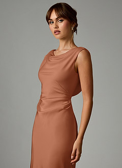 Azazie Kieryn Bridesmaid Dresses Bronzer Mermaid Pleated Stretch Satin Dress image6
