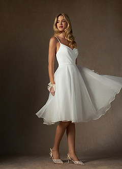 Azazie Ardea Wedding Dresses Diamond White A-Line V-Neck Pleated Stretch Crepe Dress image11