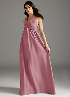 Azazie Yetta Maternity Bridesmaid Dresses A-Line Pleated Stretch Satin Floor-Length Dress image6