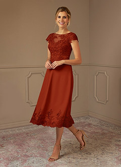 Azazie Terrano Mother of the Bride Dresses Rust A-Line Scoop Lace Dress image2